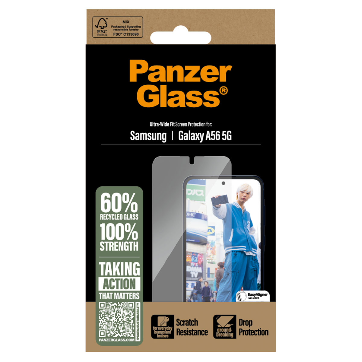 PanzerGlass Ultra-Wide Fit Anti-Bacterial Screenprotector incl. applicator voor de Samsung Galaxy A56