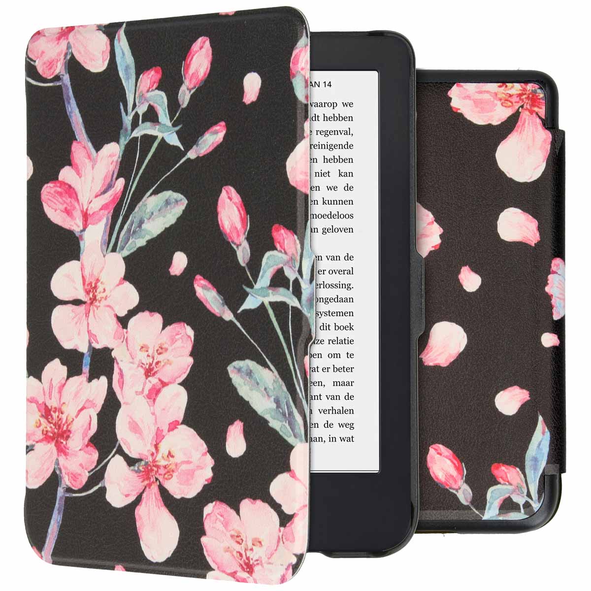 imoshion Design Slim Hard Case Sleepcover pour Kobo Clara 2E / Tolino Shine 4 - Blossom Watercolor Black