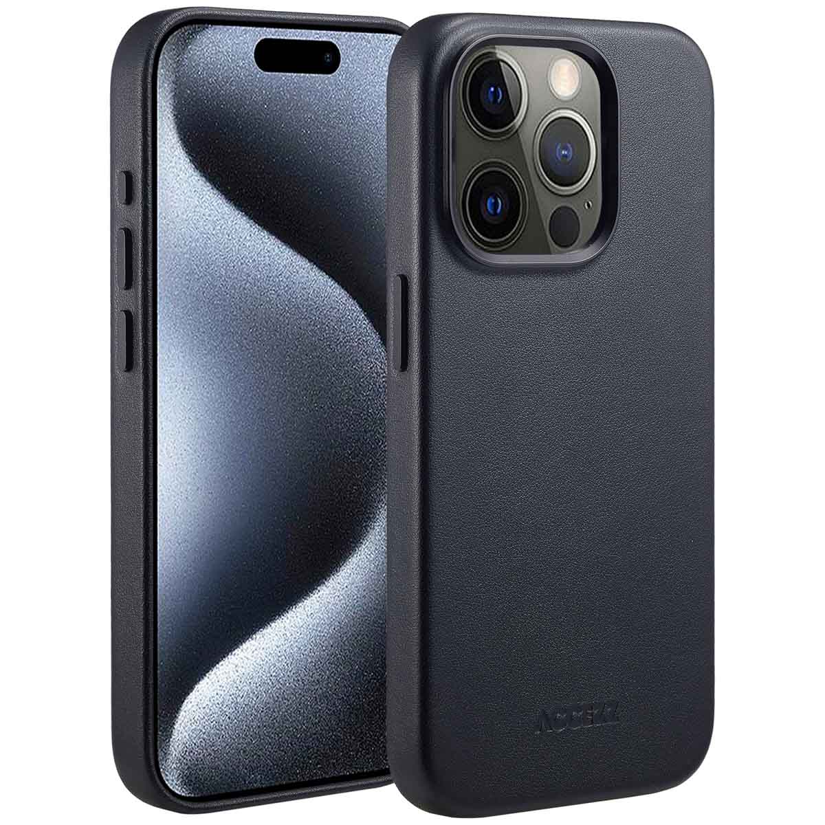 Accezz MagSafe Leather Backcover voor de Apple iPhone 15 Pro - Onyx Black