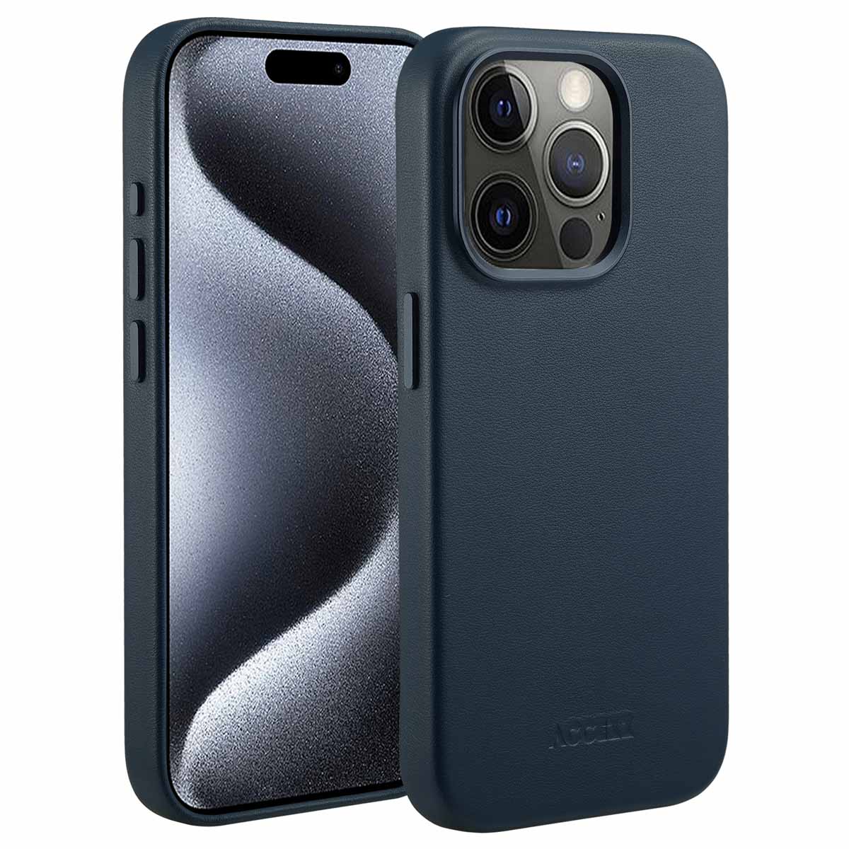 Accezz MagSafe Leather Backcover voor de Apple iPhone 15 Pro - Nightfall Blue