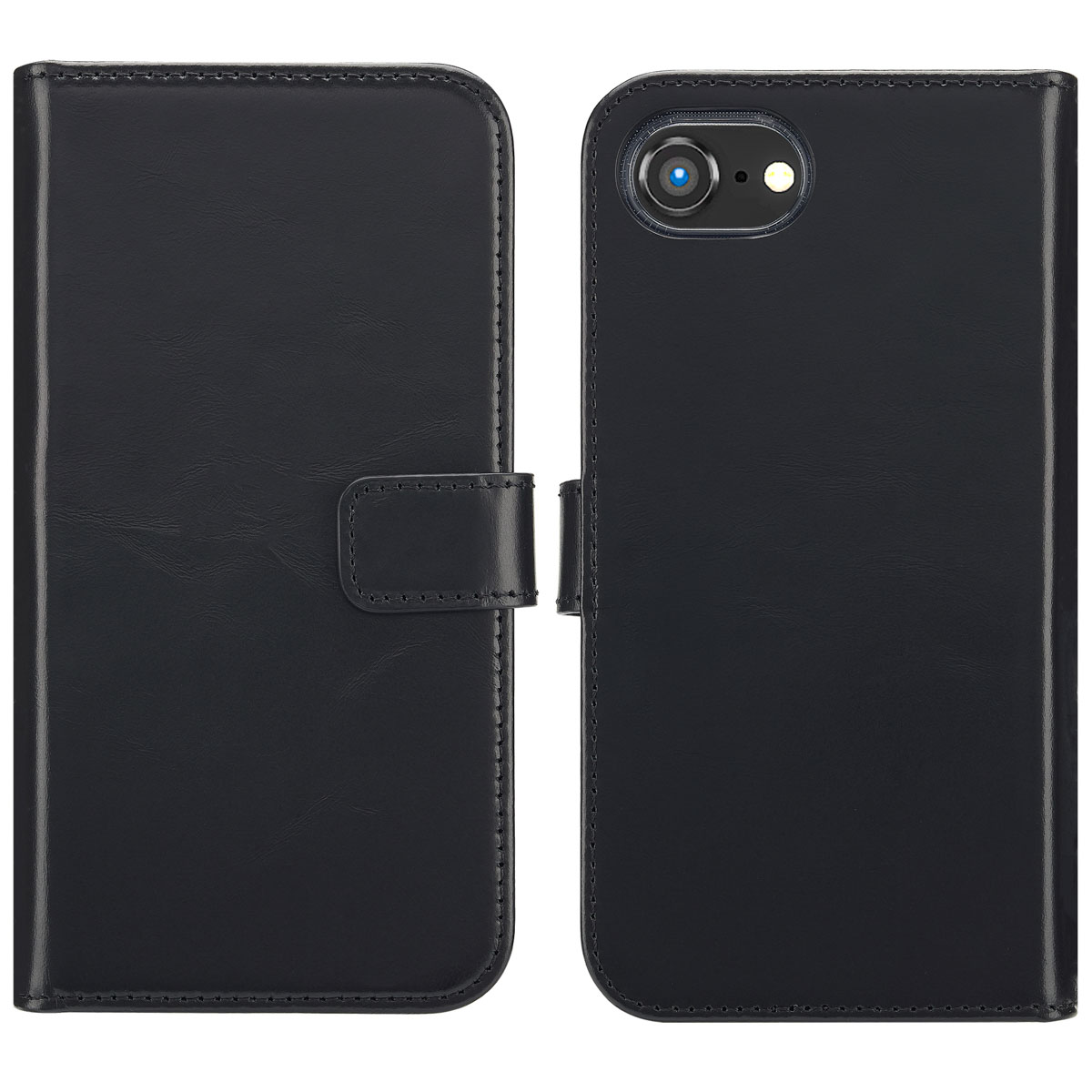 Selencia Echt Leren Bookcase voor de Apple iPhone 17e / 16e - Zwart
