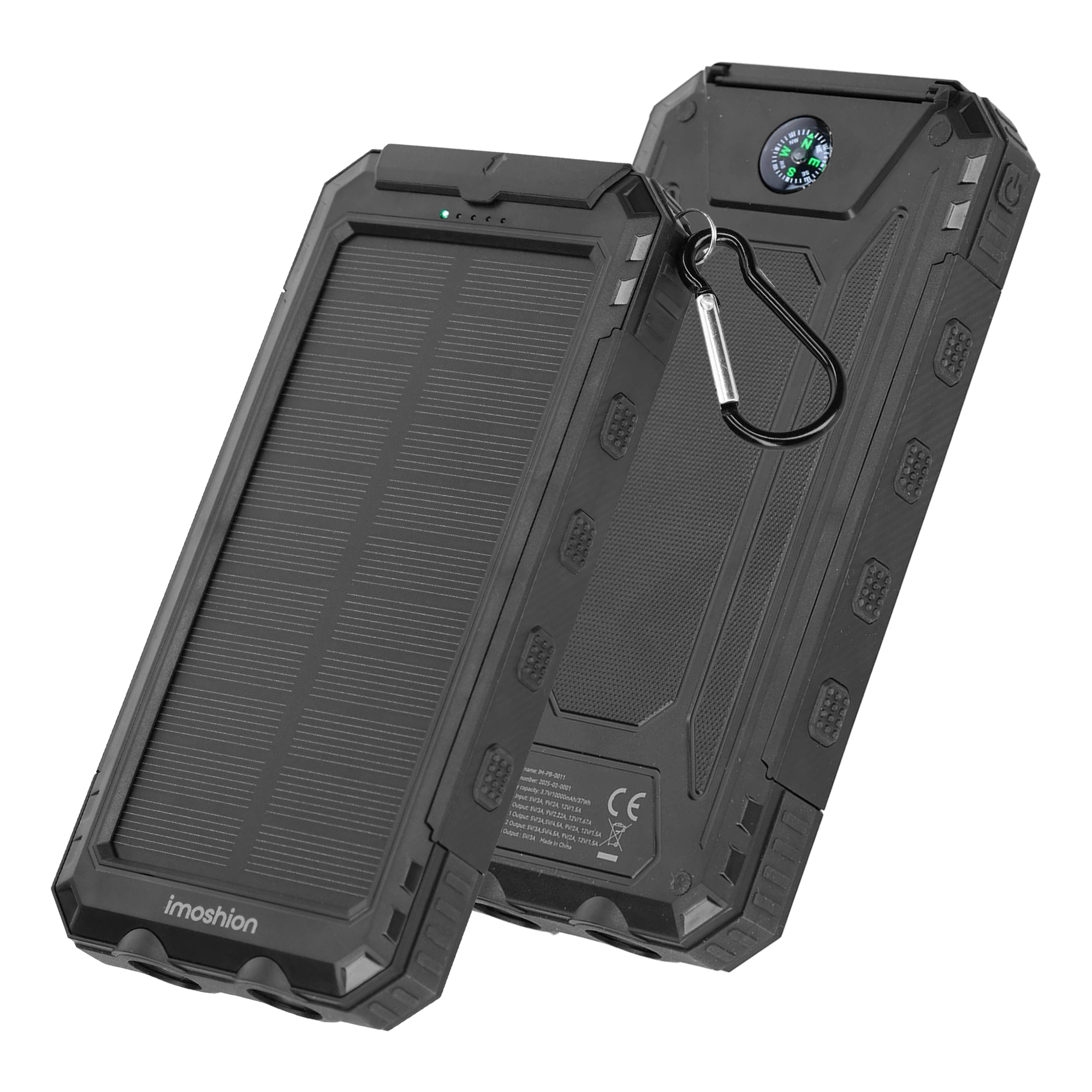 IMOSHION Solar Powerbank Batterie externe avec panneau solaire Charge rapide et fourniture d'&eacute;nergie 10.000 mAh Noir