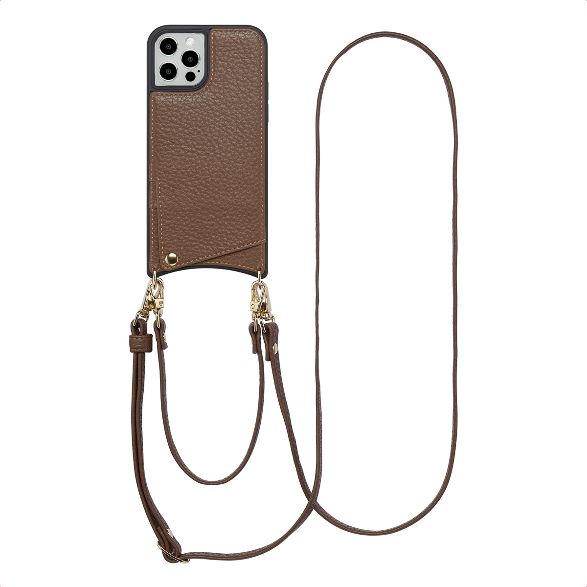 Selencia Coque de t&eacute;lephone Nova avec cordon et porte-cartes iPhone 12 (Pro) - Mocha Brown