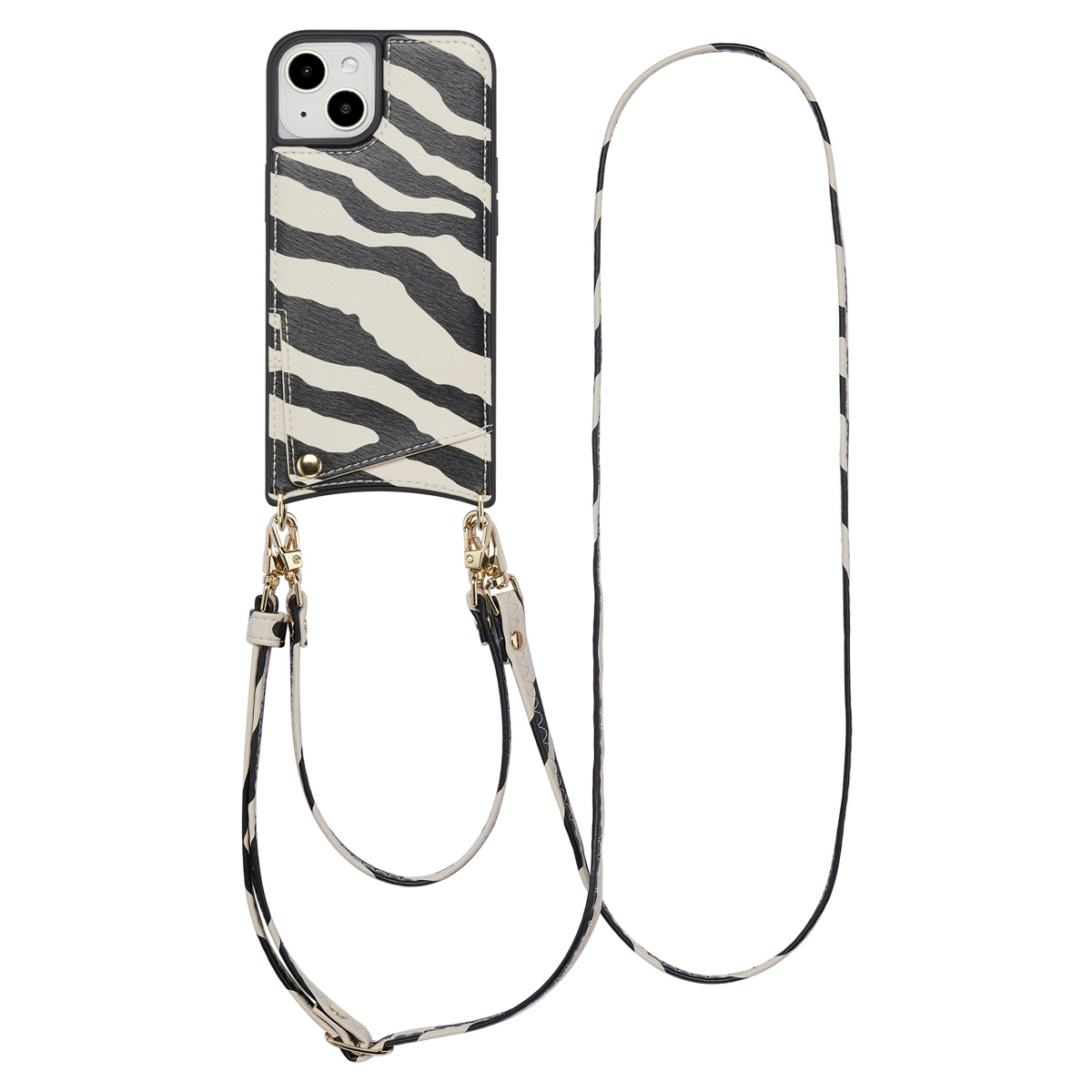 Selencia Coque de t&eacute;lephone Nova avec cordon et porte-cartes Apple iPhone 14 / 13 - Zazzy Zebra