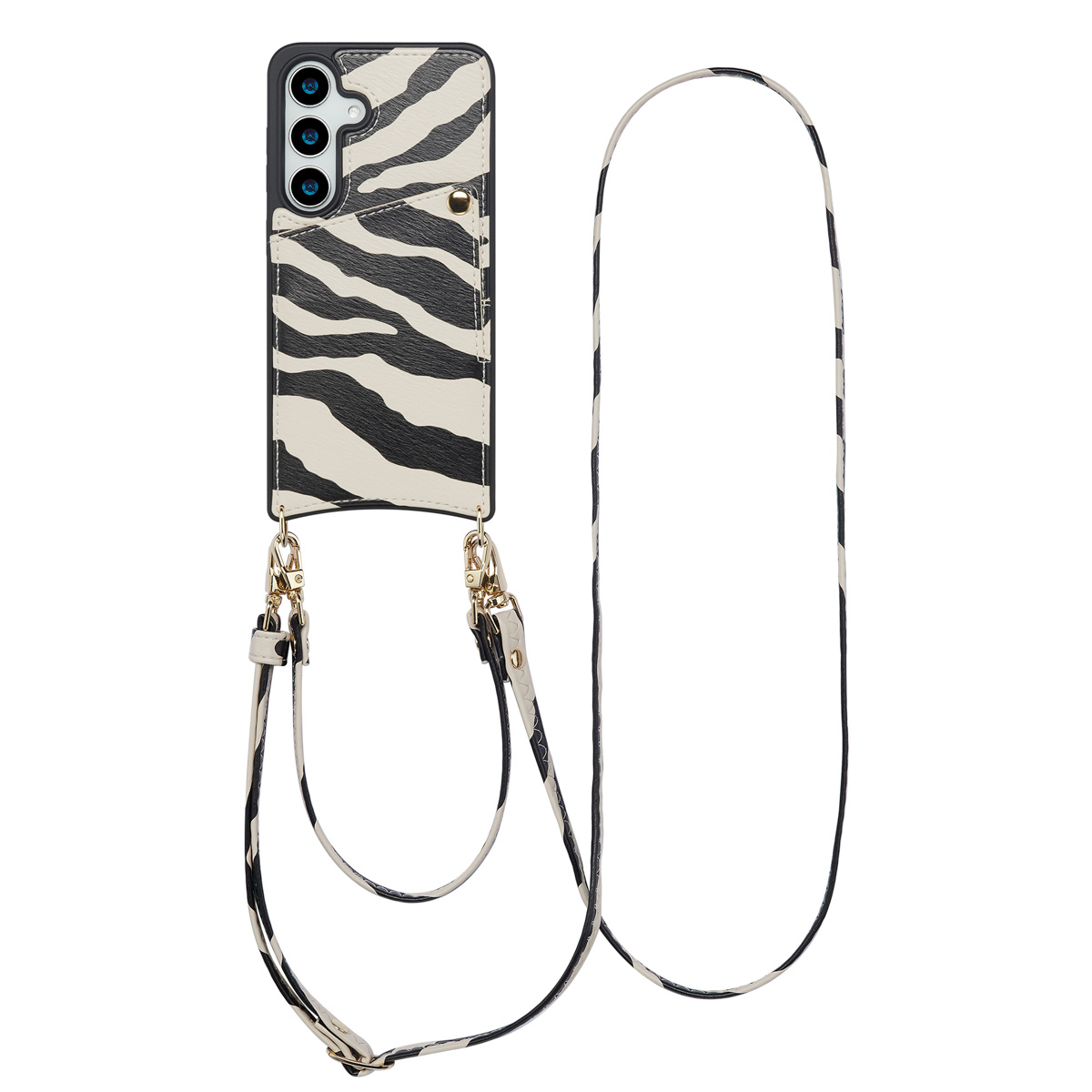 Selencia Nova Telefoonhoes met Koord en Pashouder voor de Samsung Galaxy S25 / S24 - Zazzy Zebra