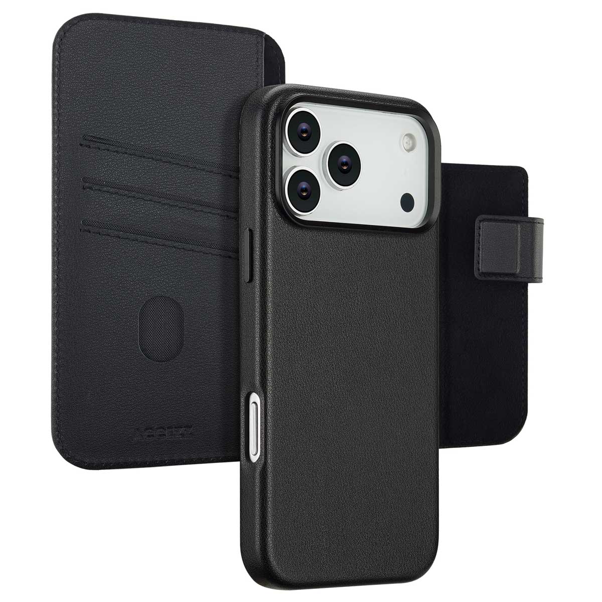 ACCEZZ Etui de t&eacute;lephone portefeuille en cuir 2-en-1 avec MagSafe pour iPhone 17 Pro Max - Onyx Black