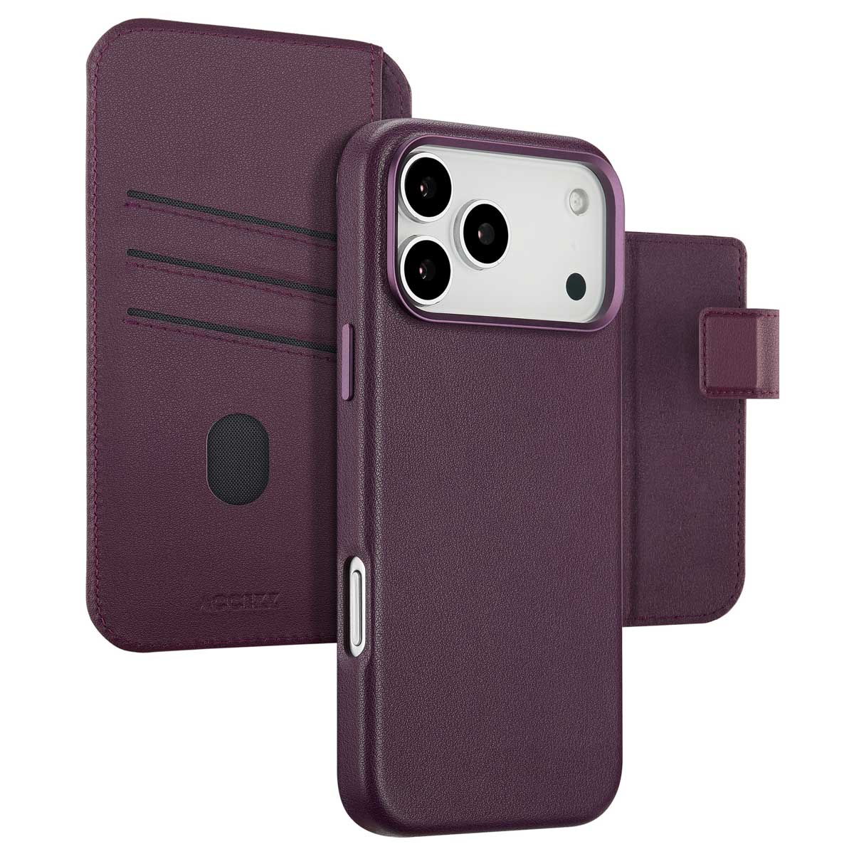 ACCEZZ Etui de t&eacute;lephone portefeuille en cuir 2-en-1 avec MagSafe pour iPhone 17 Pro Max - Heath Purple