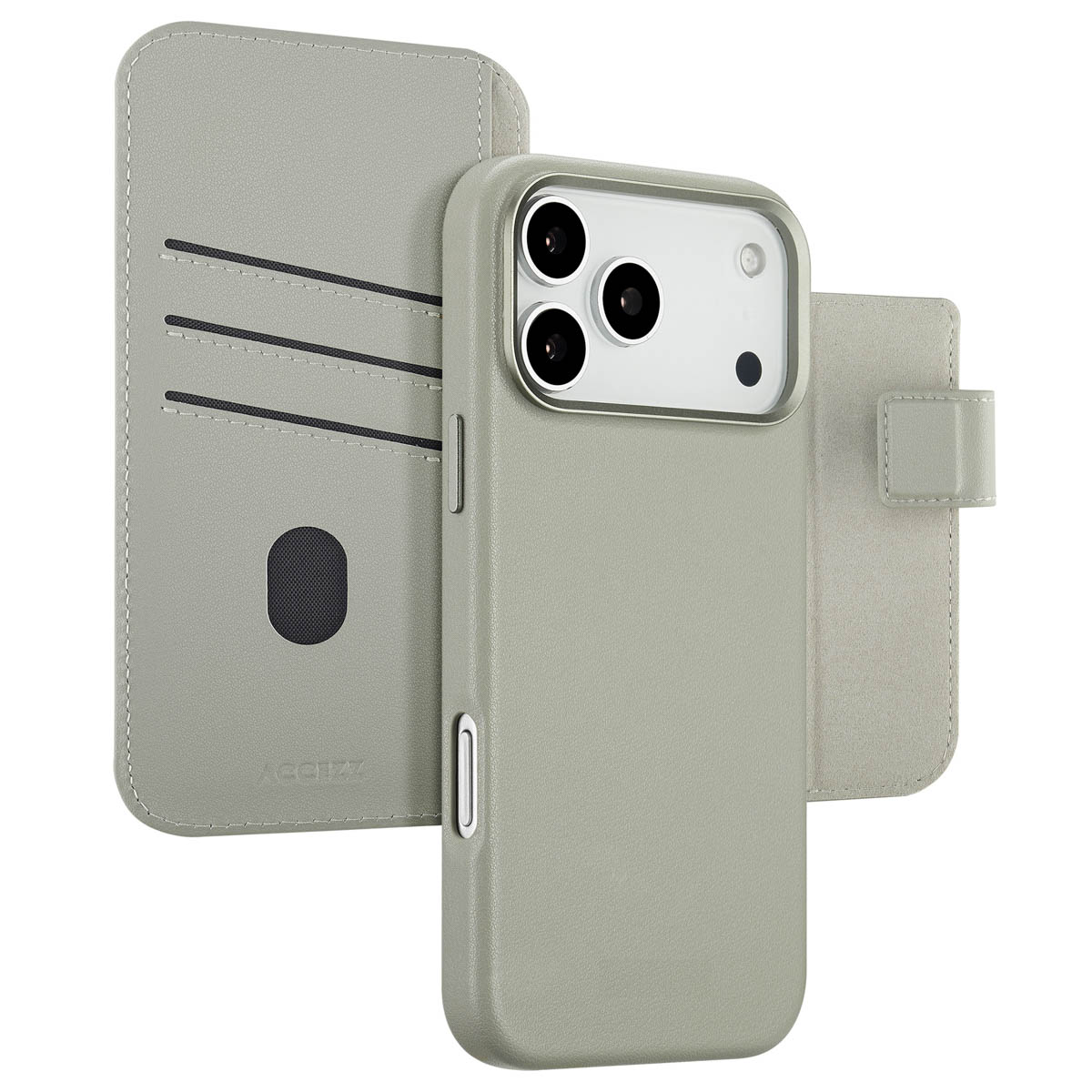 ACCEZZ Etui de t&eacute;lephone portefeuille en cuir 2-en-1 avec MagSafe pour iPhone 17 Pro Max - Light Grey