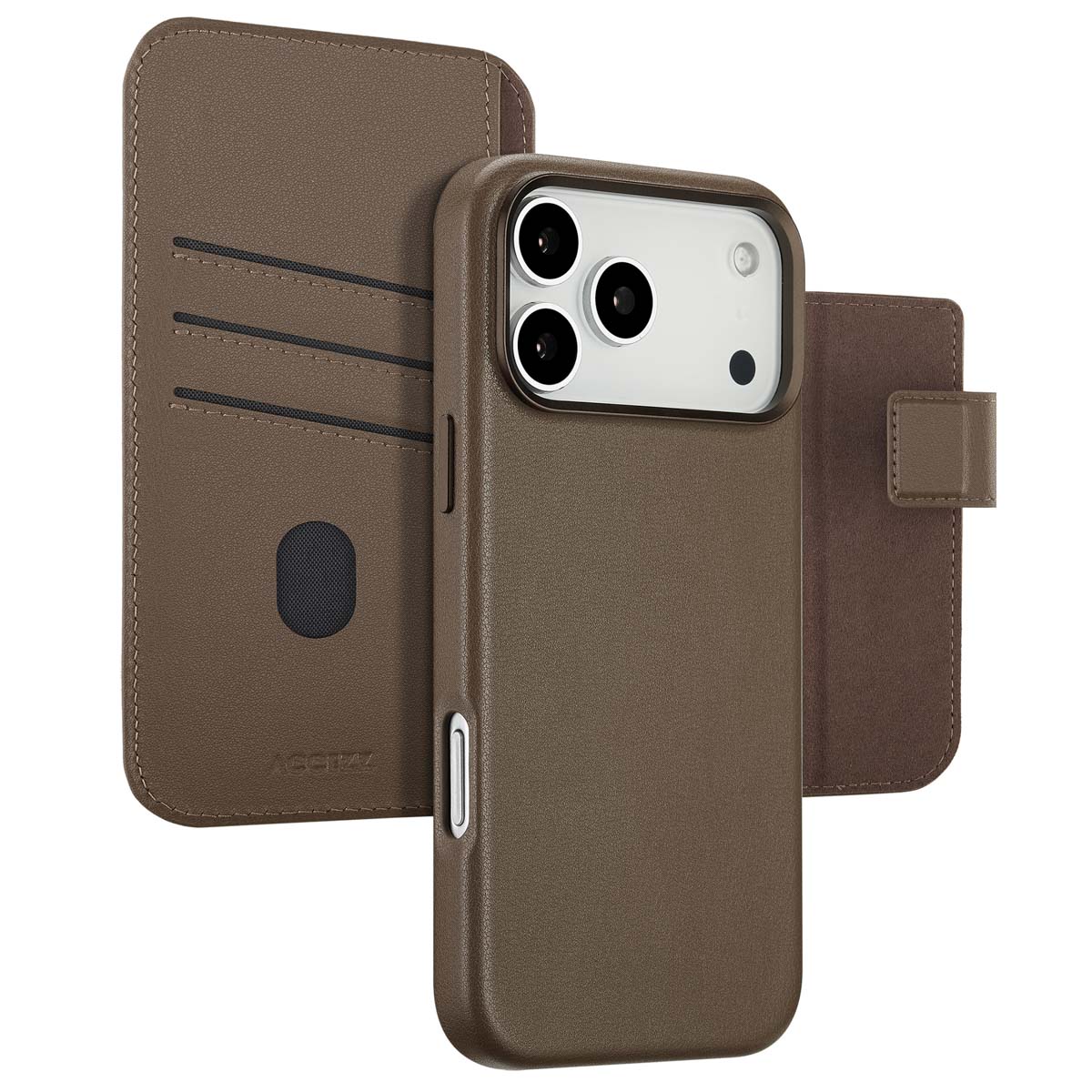 ACCEZZ Etui de t&eacute;lephone portefeuille en cuir 2-en-1 avec MagSafe pour iPhone 17 Pro Max - Marron caf&eacute;