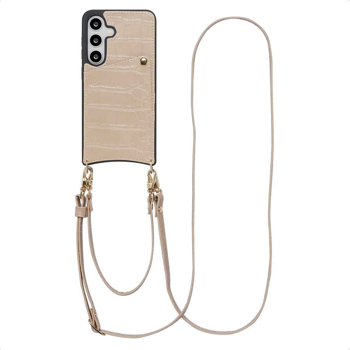 Selencia Coque de t&eacute;lephone Nova Croco avec cordon et porte-cartes Samsung Galaxy S24 / S25 - Beige