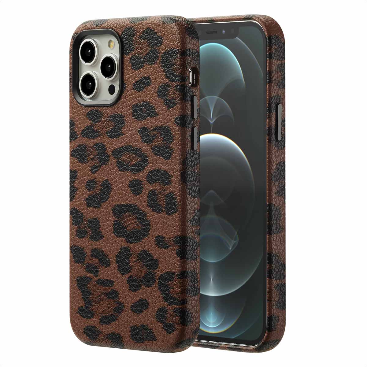 Selencia Coque Sabi imprim&eacute; panth&egrave;re avec MagSafe Apple iPhone 12 (Pro) - Mocha Brown