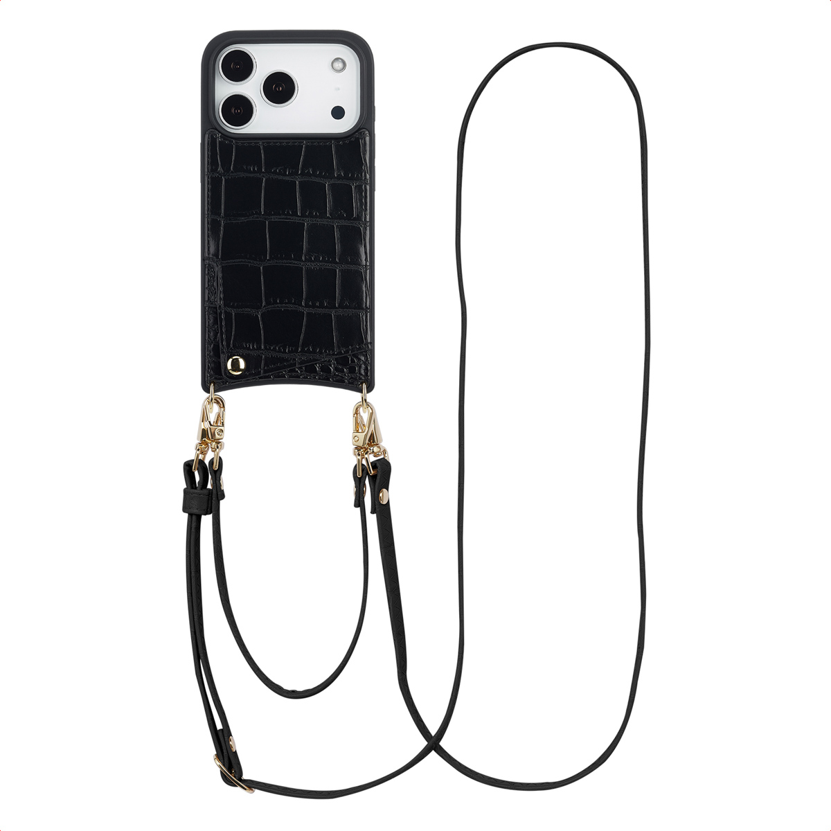 Selencia Coque de t&eacute;lephone Nova Croco avec cordon et porte-cartes Apple iPhone 17 Pro - Noir