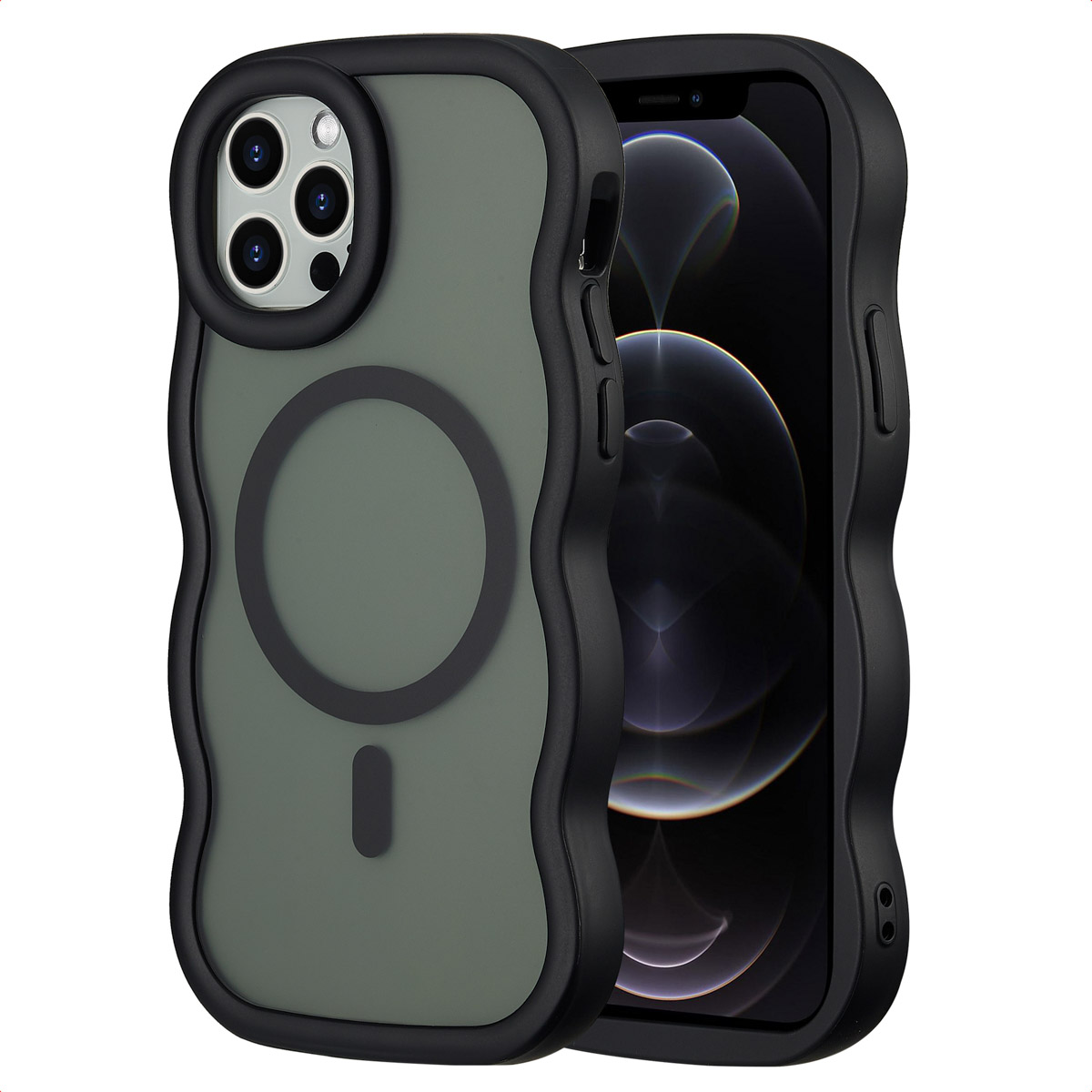 Selencia Coque arri&egrave;re Wavy avec MagSafe Apple iPhone 12 (Pro) - Noir