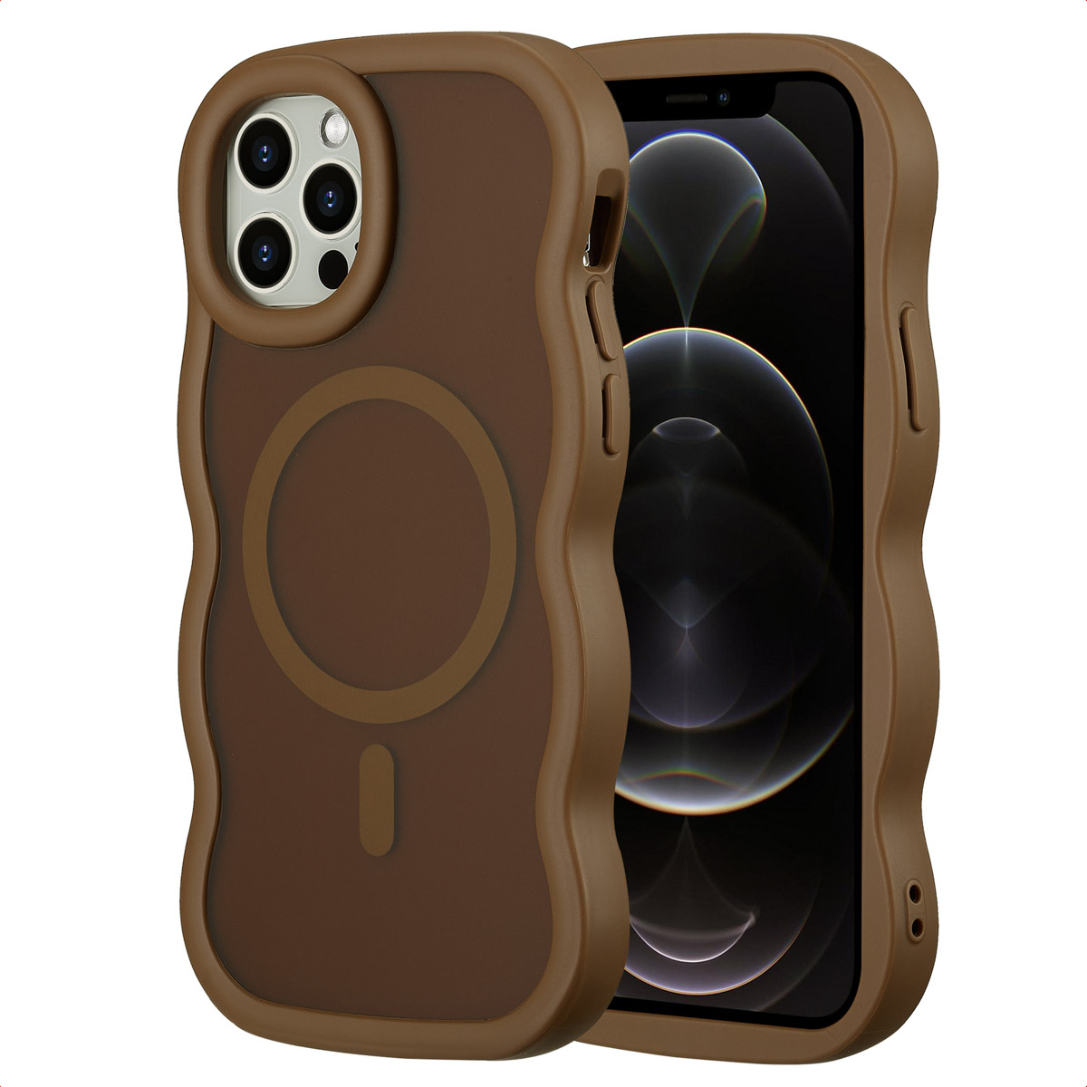 Selencia Coque arri&egrave;re Wavy avec MagSafe Apple iPhone 12 (Pro) - Mocha Brown