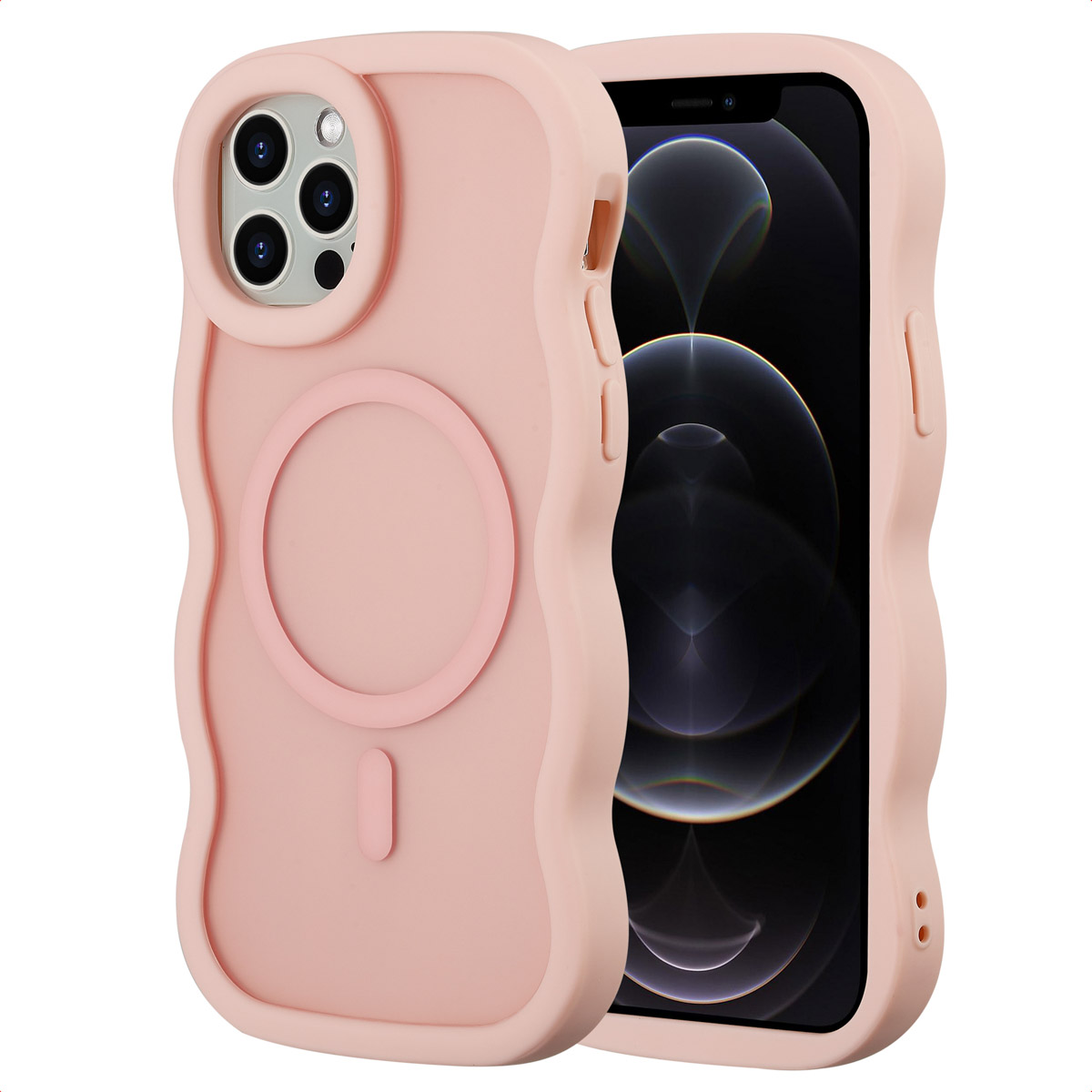 Selencia Coque arri&egrave;re Wavy avec MagSafe Apple iPhone 12 (Pro) - Soft Pink