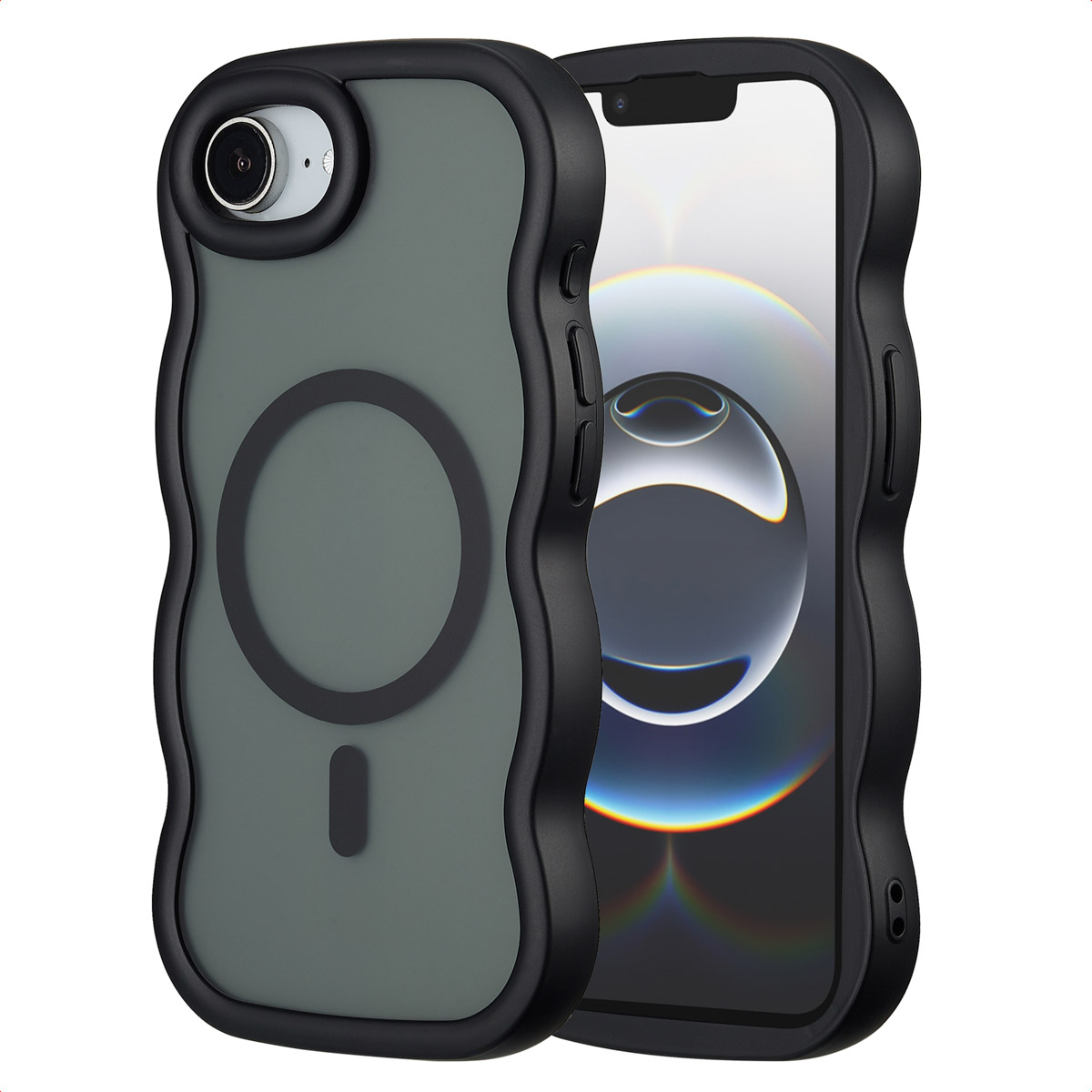 Selencia Coque arri&egrave;re Wavy avec MagSafe pour Apple iPhone 16e - Noir