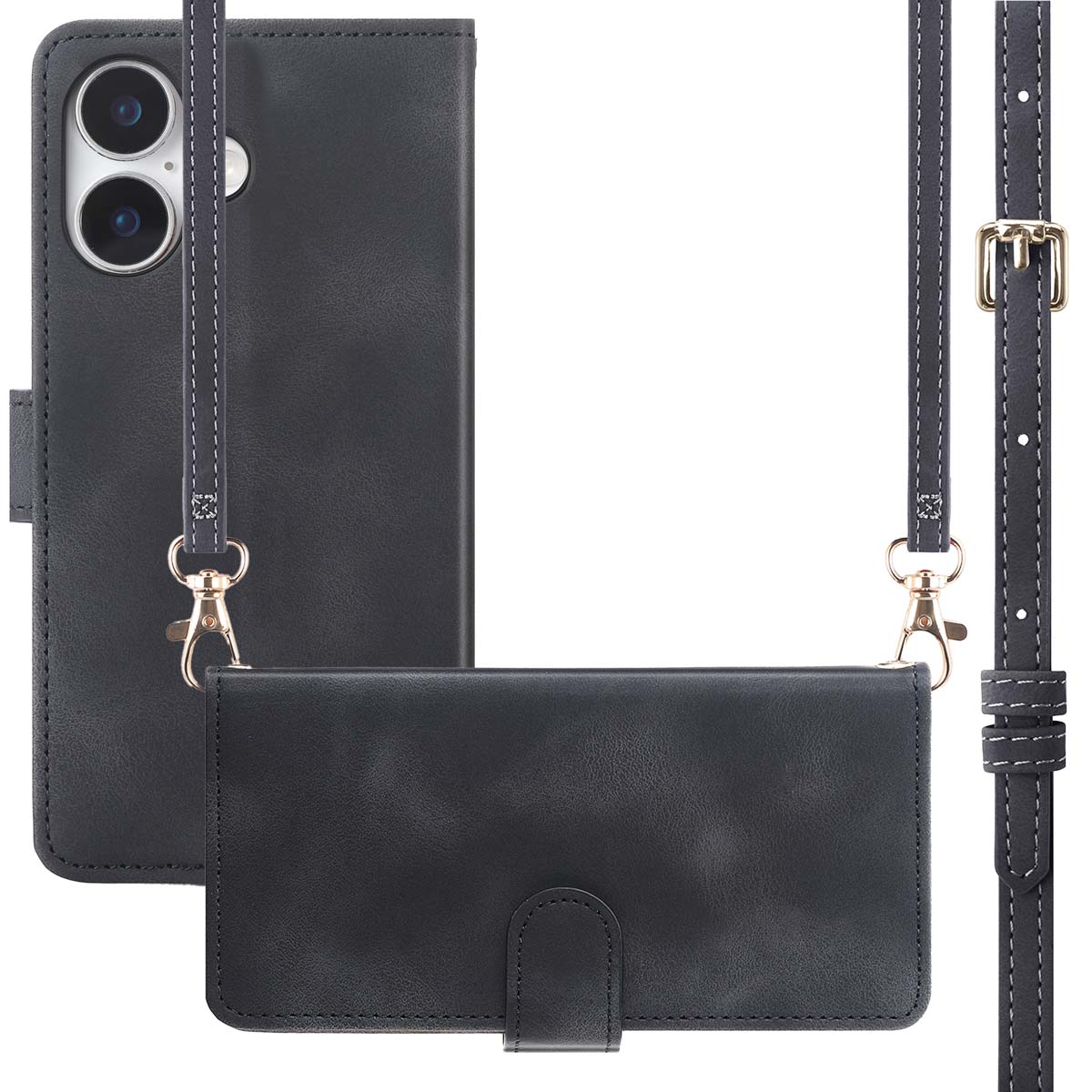 IMOSHION Etui de t&eacute;lephone portefeuille avec cordon pour iPhone 17 - Noir