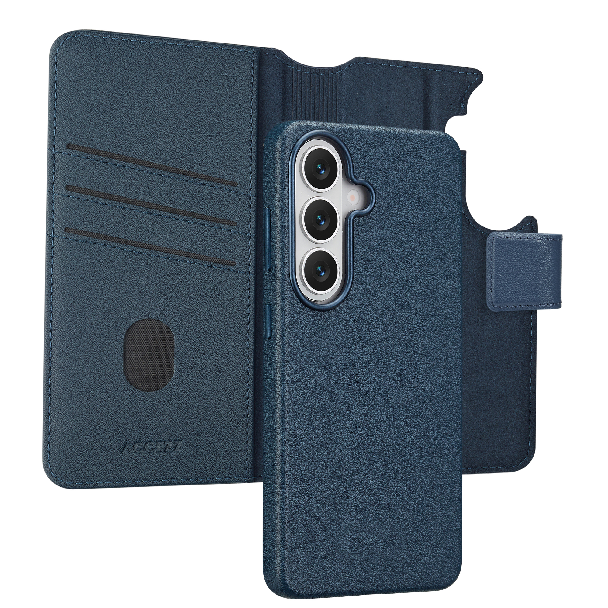 ACCEZZ Etui de t&eacute;lephone portefeuille en cuir 2-en-1 avec MagSafe pour Samsung Galaxy S26 - Nightfall Blue