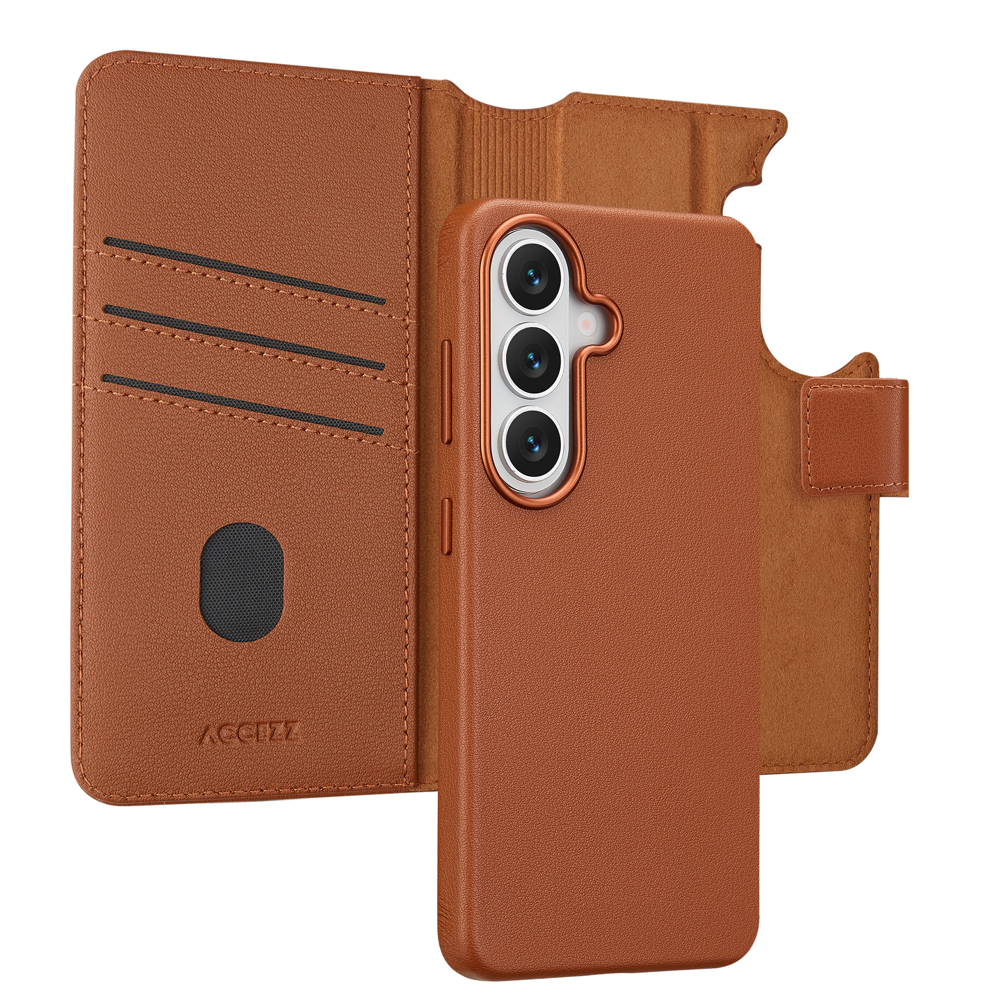 ACCEZZ  &Eacute;tui de t&eacute;lephone portefeuille en cuir 2-en-1 avec MagSafe Samsung Galaxy S26 - Sienna Brown
