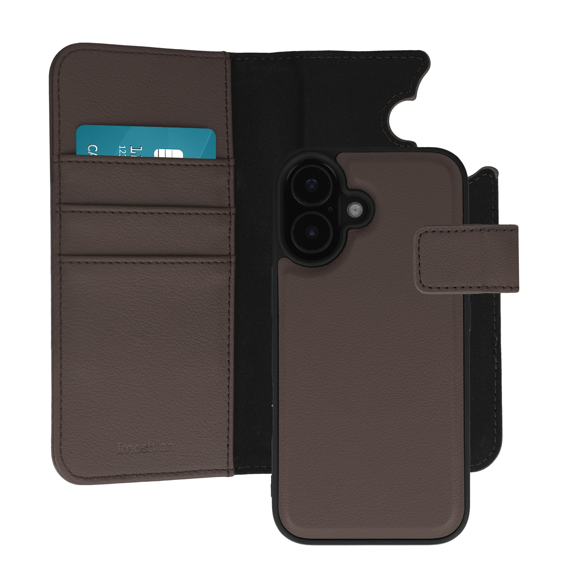 IMOSHION Etui portefeuille luxe 2-en-1 amovible pour iPhone 16 - Marron