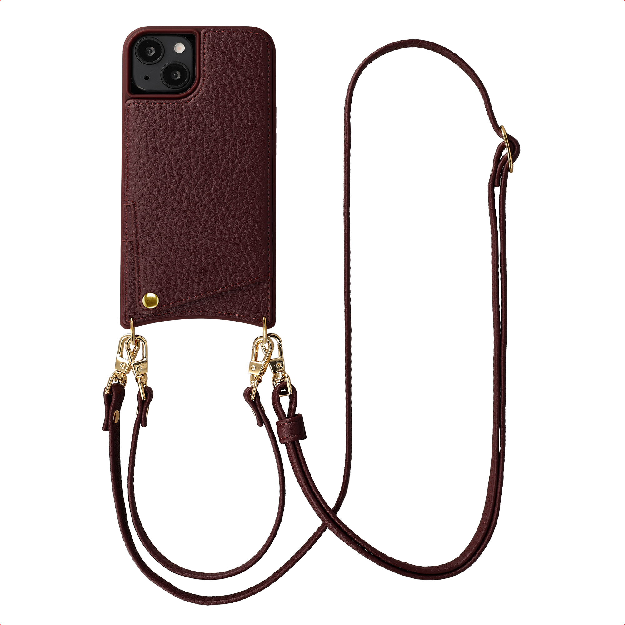 Selencia Nova Telefoonhoes met Koord en Pashouder voor de Apple iPhone 14 / 13 - Bold Burgundy