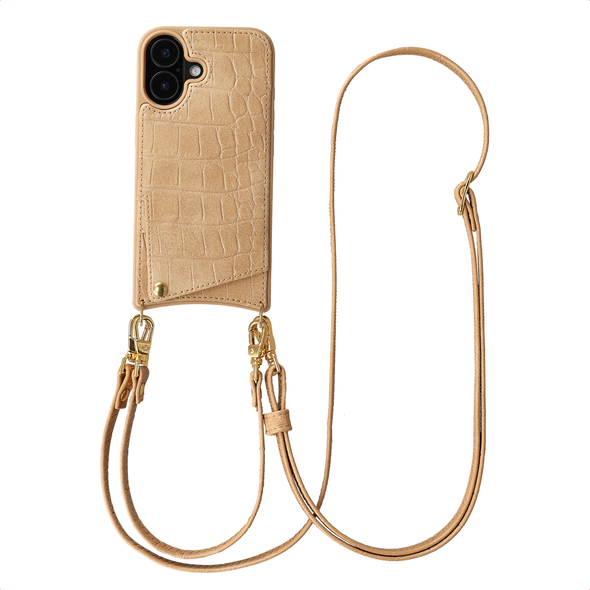 SELENCIA Coque Nova Croco Cordon Porte-cartes iPhone 16 Toasted Almond