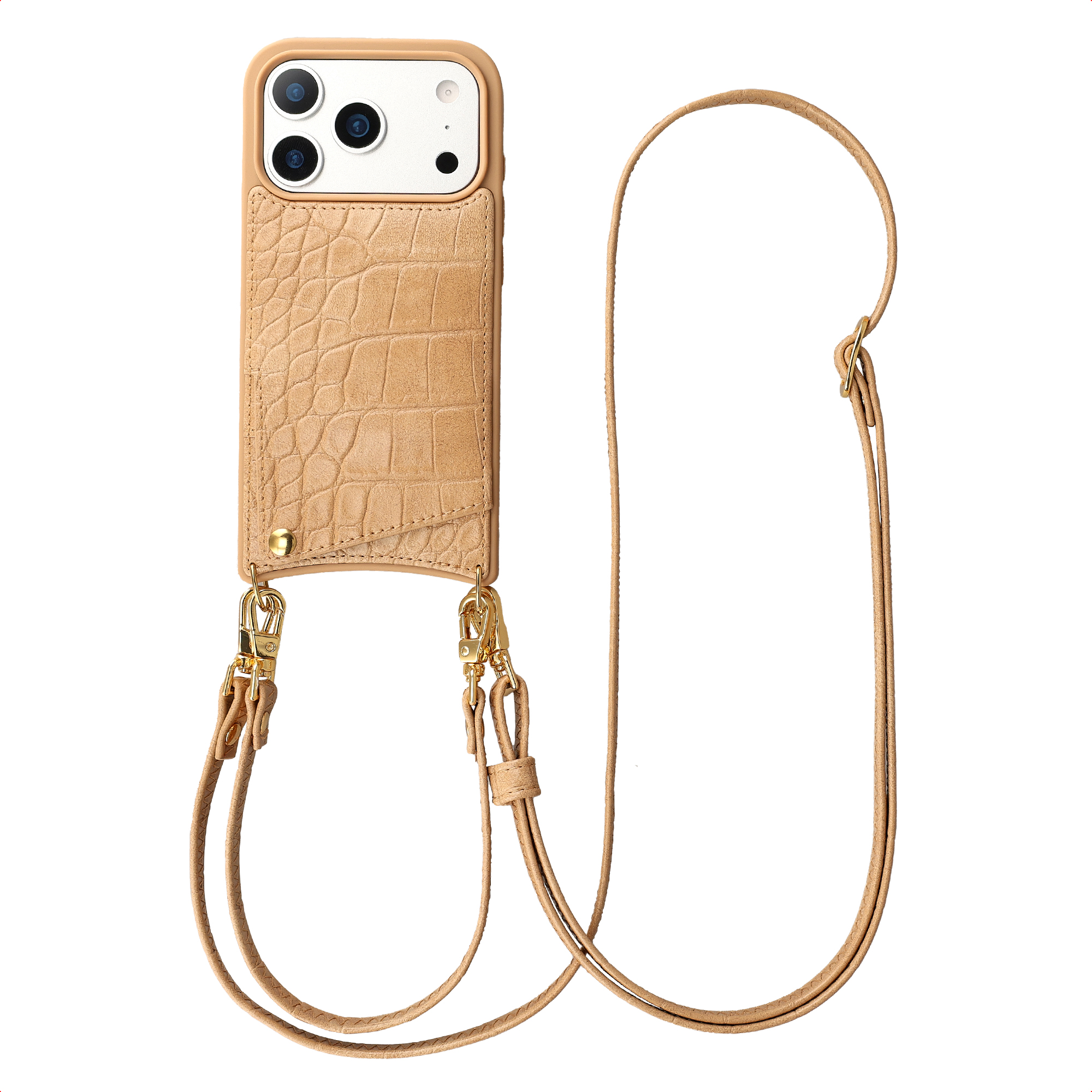 SELENCIA Coque Nova Croco Cordon Porte-cartes iPhone 17 Pro Toasted Almond