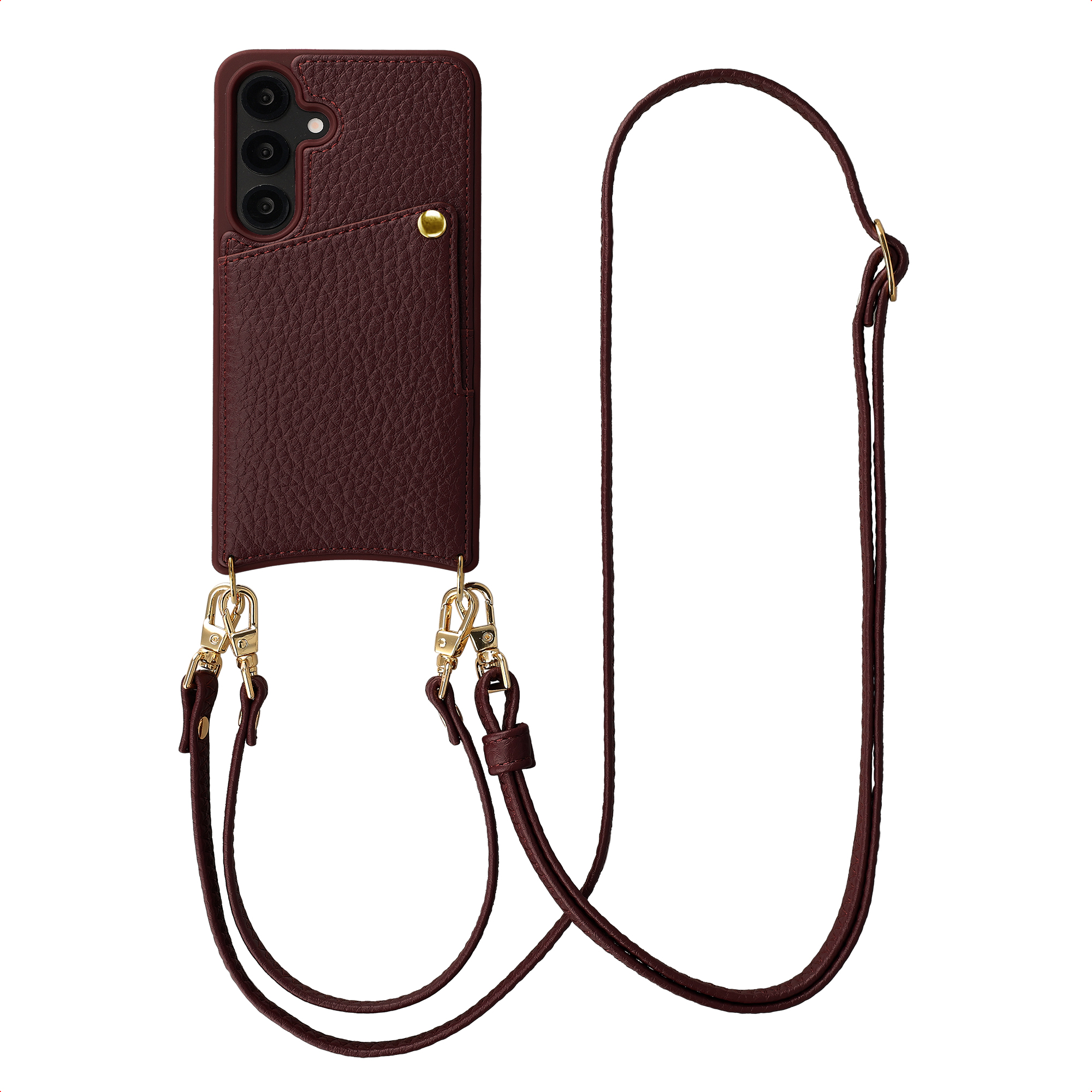Selencia Nova Telefoonhoes met Koord en Pashouder voor de Samsung Galaxy S25 / S24 - Bold Burgundy
