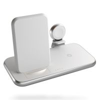 Zens Station de charge sans fil 4-en-1 - Serie Aluminium - Support de chargement sans fil + Apple Watch - Blanc