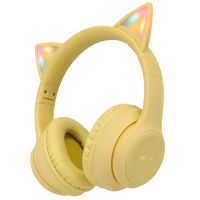 iMoshion Casque pour enfants Bluetooth LED oreilles de chat - Casque sans fil + Câble AUX - Jaune