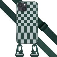 Selencia ﻿Coque design en silicone avec cordon amovible iPhone 14 - Irregular Check Green