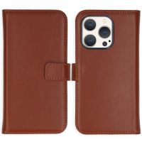Selencia Étui de téléphone portefeuille en cuir véritable iPhone 15 Pro - Brun clair
