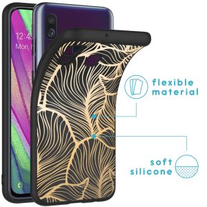 iMoshion Coque Design Samsung Galaxy A40 - Feuilles / Noir