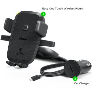 iOttie Easy One Touch Wireless Fast Charging CD-Slot Mount - Support de téléphone pour voiture - Lecteur CD - Noir