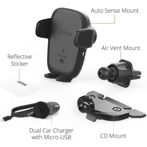 iOttie AutoSense Wireless Fast Charging Mount - Support de téléphone pour voiture - Grille de ventilation et lecteur CD - Noir