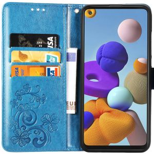 Etui de téléphone Fleurs de Trèfle Galaxy A21s - Turquoise