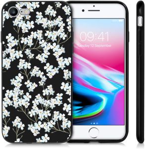 iMoshion Coque Design iPhone SE (2022 / 2020) / 8 / 7  - Fleur - Blanc /Noir