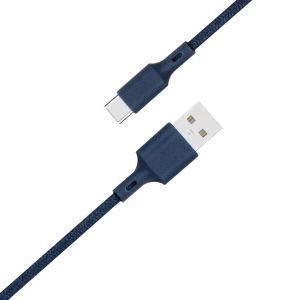 Just Green ﻿Câble USB-C vers USB - Recyclable - Coton tressé - 3A - 2 mètres - Bleu