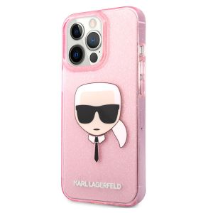 Karl Lagerfeld Coque arrière Karl's Head Silicone Glitter iPhone 13 Pro - Transparent Rose