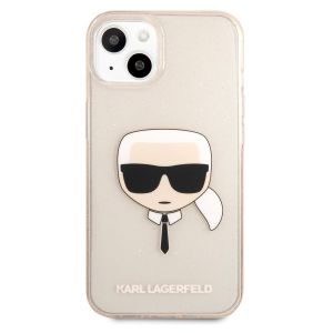 Karl Lagerfeld Coque arrière Karl's Head Silicone Glitter iPhone 13 Mini - Transparent Dorée