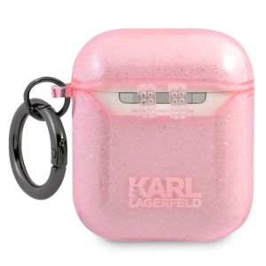 Karl Lagerfeld Karl's Head Silicone Glitter Case Apple AirPods 1 / 2 - Rose