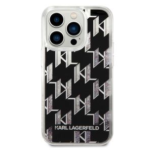 Karl Lagerfeld Coque arrière Liquid Glitter Monogram iPhone 14 Pro - Noir