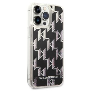 Karl Lagerfeld Coque arrière Liquid Glitter Monogram iPhone 14 Pro Max - Noir