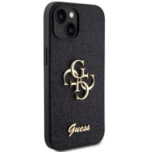 Guess Coque 4G Metal Logo Glitter Backcover iPhone 15 - Noir