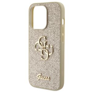 Guess Coque 4G Metal Logo Glitter iPhone 15 Pro - Dorée