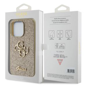 Guess Coque 4G Metal Logo Glitter iPhone 15 Pro - Dorée