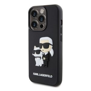 Karl Lagerfeld Coque rigide en caoutchouc 3D Karl & Choupette iPhone 15 Pro - Noir