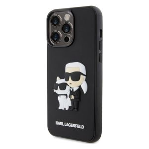 Karl Lagerfeld Coque rigide en caoutchouc 3D Karl & Choupette iPhone 15 Pro Max - Noir