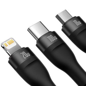 Baseus Flash Series 2 câble de charge rapide 3 en 1 - USB-A vers USB-C / Lightning / Micro-USB - 100 Watt - 1,5 mètres - Noir