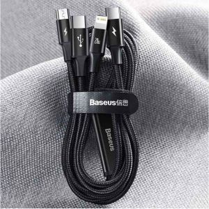 Baseus Rapid Series câble de charge rapide 3-en-1 - USB-C vers USB-C / Lightning / Micro-USB - 20 Watt - 1,5 mètres - Noir